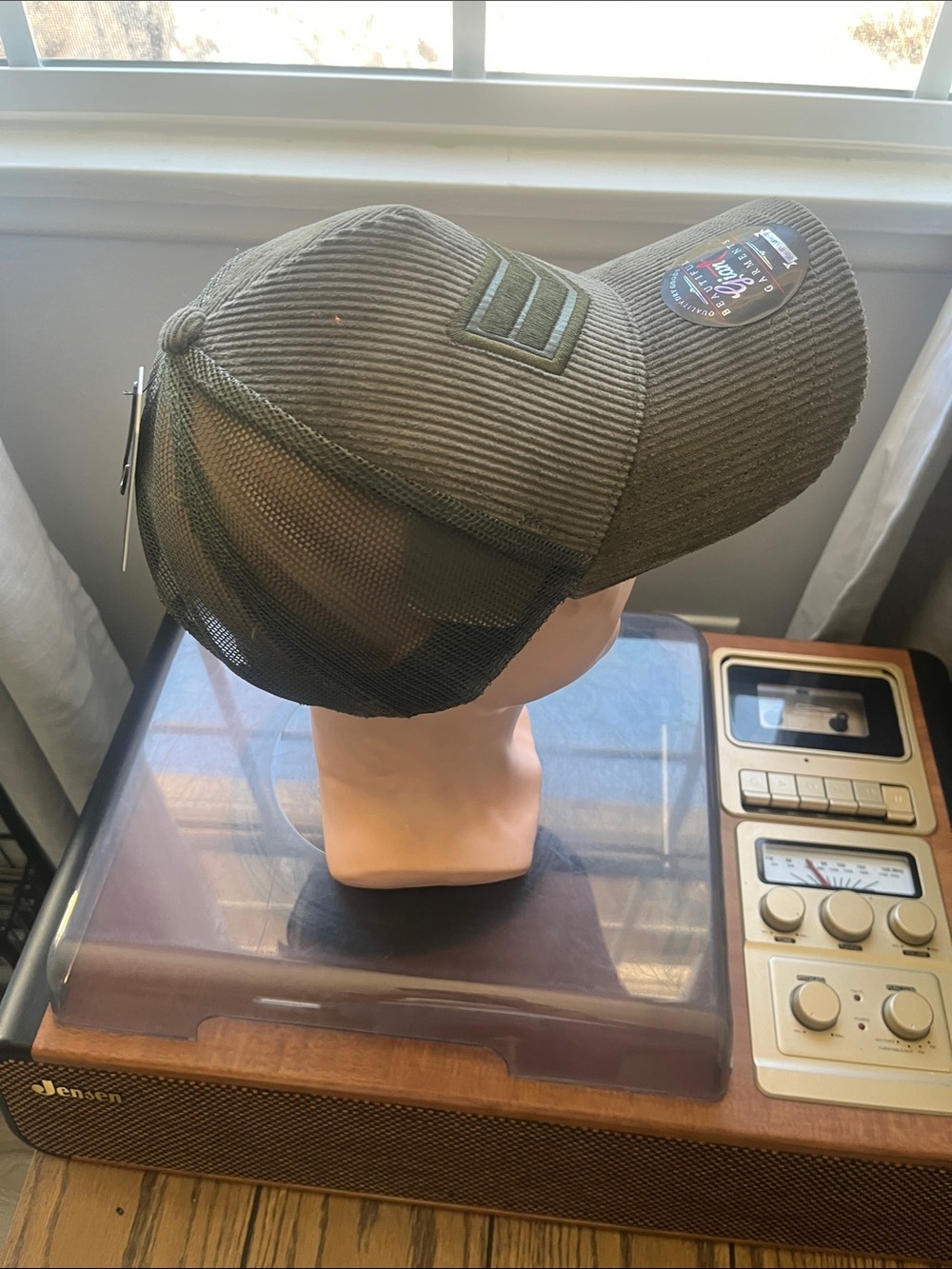 Grey Ribbed Baseball Cap with Chevron Patch - Picture 3 of 4